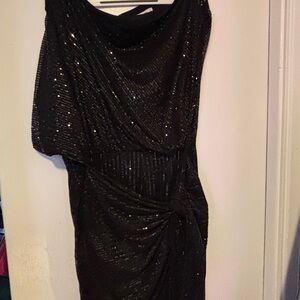 Grace Karin One Shoulder Black Sequin Dress